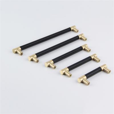 China Modern Brass Furniture Handles 96mm-256mm With Leather Sideboard T Bar Handle Pull for sale