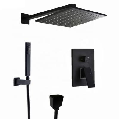 China Without Rainfall Solid Brass Shower Faucet Wall Mounted Sliding Bar Bathroom Shower Arm Mixer Water Set Matte Black Square Rain Shower Set for sale