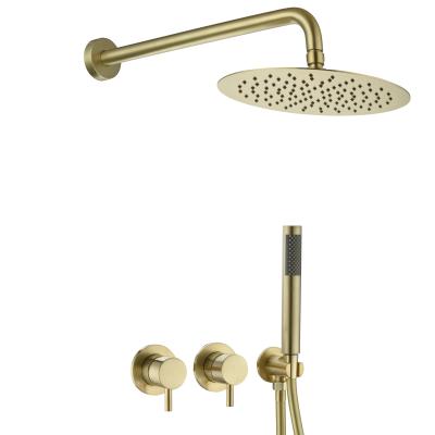 China Without Sliding Bar New Arrival Brass Wall Mounted Swept Gold Elegant Design Bathroom Shower Set Rainfall Faucet System for sale