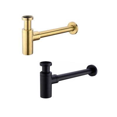 China P-Trap Modern Brass Black Modern Brass Black Drain Pipe Sink Basin Bathroom Sink Waste Bottle Gold Trap for sale