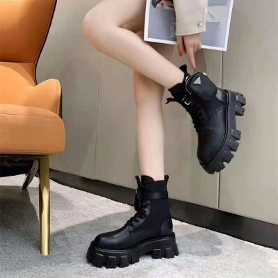 China Black Punk Women Antiskid Fashion Ankle Platform Motorcycle Boots Lace Up Chunky Heel Belt Buckle Pocket Womens Boots for sale