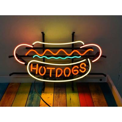 China Real Glass Neon Sign Glass Tube Neon Light Custom Hot Dogs Handcrafted Real Sign Vivid Neon Sign For Decoration 20*inches for sale