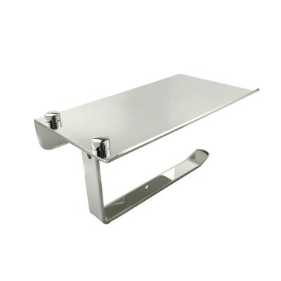 China 304 Stainless Steel Mirror Finish Roll Paper Holder America Style Modern Toilet Paper Holder With Shelf for sale