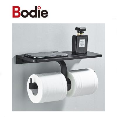 China Modern European Bathroom Accessories Aluminum Black Toilet Paper Holder Double for sale