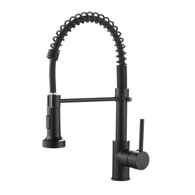 China Matte Black Kitchen Faucets Commercial Solid Brass Single Handle Thermostatic Faucets Single Lever Pull Down Sprayer Spring Kitchen Sink Faucet for sale