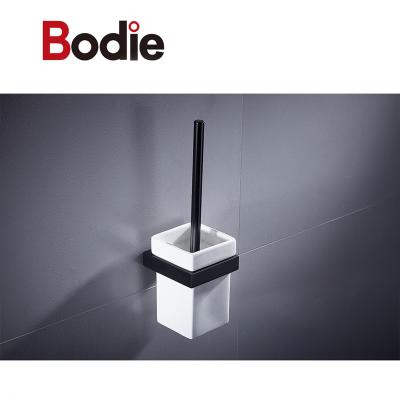 China Modern Square Brush Holder Toilet Brush Black Matte Black Bathroom Acceptable Ceramic Wall Mounted Aluminum Morden BODIE/OEM 3 Years for sale