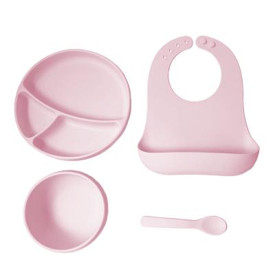 China BPA Free Custom Baby Bib Silicone and Waterproof Baby Silicone Dish Feeding Set for sale