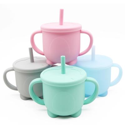 China Custom Made Eco-Friendly Silicone Repeatable Free Silicone Leak Proof BPA Free Bpa Sippy Cup With Lids for sale