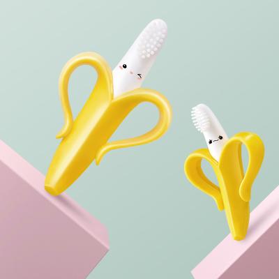 China Legenday Eco-Friendly Customized Wholesale Newborn Banana Infant Training Toothbrush and Silicone Baby Teether Brush Teether for sale