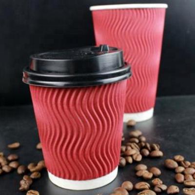 China Ripple Wallpaper Cup 12OZ 16OZ Double Wall Disposable Coffee Cups for sale