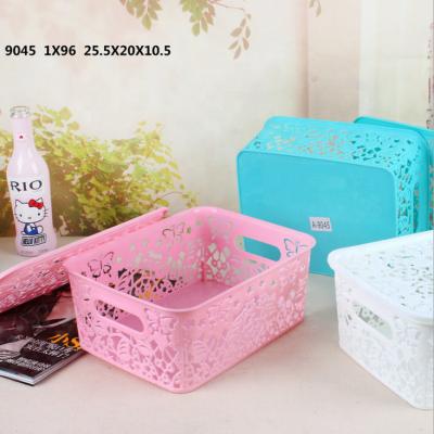 China Sustainable High Quality Rectangular Household Laundry Storage Plastic Basket With Handle for sale