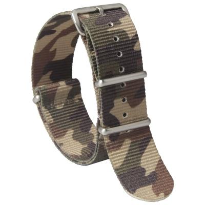 China Camouflage 1.2mm Camouflage Printed NATO Polyester Watch Band With Brushed Material For Sport Casual Watch for sale