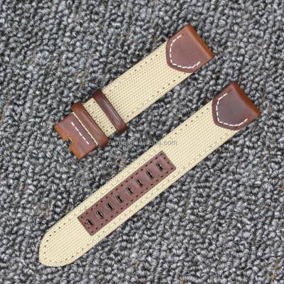 China High quality leather+canvas fabric watch bands in 18mm and 20mm for sale