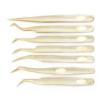 China Top Sell Gold Eyelash Tweezers Gold Eyelash Extension Tools Professional Custom Beauty Eyelash Extension Tweezers OEM Service for sale