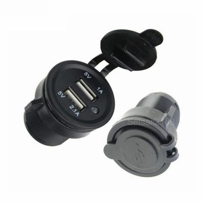 China Waterproof Car USB Charger 5V 2.1A 1A Car Motorcycle Charger Vehicle Dual USB Charger 2 Ports Power Plug DC 12-32V for sale