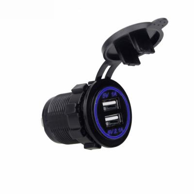 China Waterproof Car USB Charger 5V 2.1A 1A LED Car Motorcycle Charger Vehicle Dual USB Car Charger 2 Ports Power Plug DC 12-24V for sale