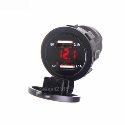 China Car Dual USB Charger Socket 5V 2.1A 4.2A Car Motorcycle LED Digital Charger Voltmeter 12V 24V Boat Charger Adapter for sale