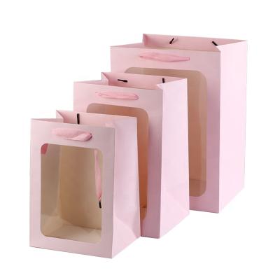 China Recyclable Clear Transparent PVC Window Christmas Gift PVC Flower Paper Carrier Bag for sale