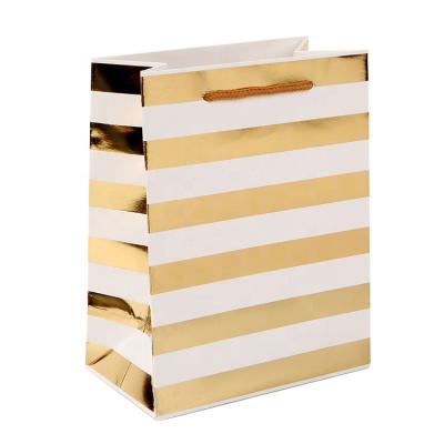 China 2021 Luxury Customized Recyclable Stripe Gift Paper Bag Suppliers Hot Stamping Shopping Paper Bag for sale