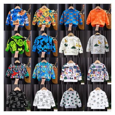 China Anti-wrinkle children's autumn/winter new products boys and girls cartoon printed hoodie baby pullover sleeve pure cotton tops new long for sale