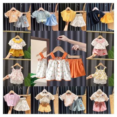 China Wholesale Anti-static Children's Clothing Set 3-12 Years Casual Clothes Girls Dress Printed T-shirt Shorts Cotton Kids Set for sale