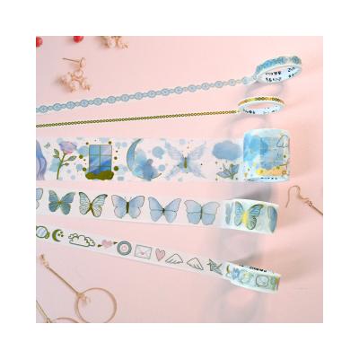 China Cute Gold Foil Waterproof Blue Butterfly Girl Washi Tape Box for sale