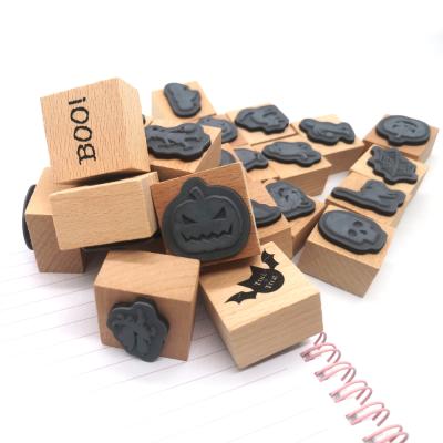 China Card Making and DIY Craft Halloween Theme Wooden Stamp Set Craft Black Rubber Stamp for Office and Children's Toys for sale