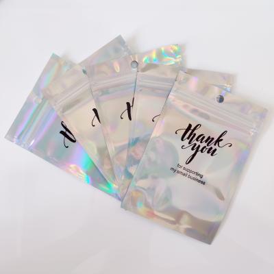 China Recyclable Zipper Lock Bag Custom Printed Foil Pouch Plastic Holographic Makeup Packaging Ziplock Mylar Laser Tote Bag for sale