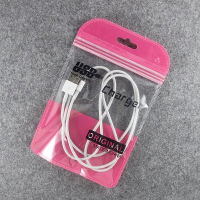 China Recyclable Clear Front Color Back Phone Case Usb Cable Zipper Packaging Bag for sale