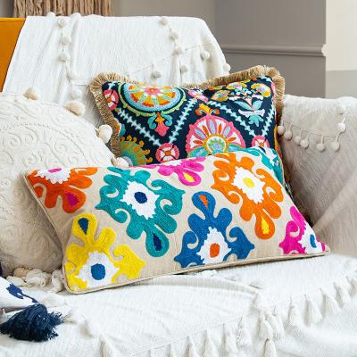 China New Style Cotton Embroidery Pillow Cushion Magnetic Ethnic Soft And Comfortable Multicolor Optional Pillow Cover for sale