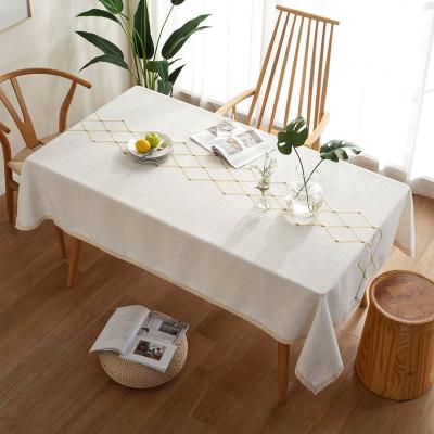 China Amazon Waterproof Modern Nordic Products Polyester Single Oil Proof Lace Oil Proof Embroidery Table Cloth With Tassel For Banquet Kitchen for sale