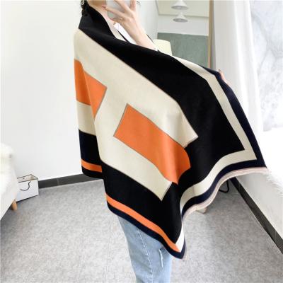 China Magnetic Winter Thickened H Letter Long Letter Color Matching Double-sided Cashmere Scarf for sale