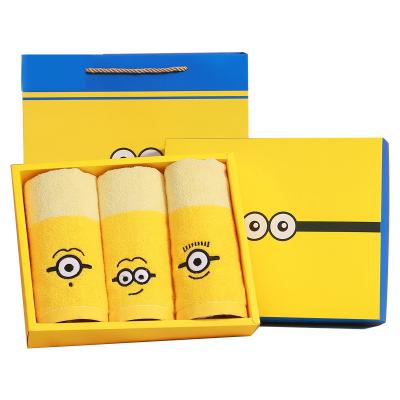 China Cute QUICK DRY Soft Cotton Yarn-dyed Kids Face Towel Set Gift Box Packing Cartoon Baby Yellow Towel for sale