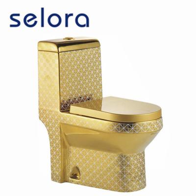 China Hot Selling Luxury Gold Double-flush Toilet Set Luxury One Piece for sale