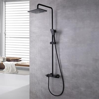 China With Slide Bar Luxury Modern Hotel Wall Mounted High Pressure Rainfall Shower Head Brass Mixer Tap Set Hot Cold Matte Black Bathroom Shower Set for sale