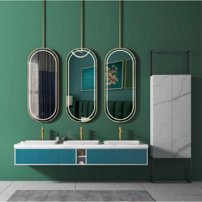 China Art New Space Modern Multicolor Aluminum Bathroom Vanity White Ceramic Basin With Mirror Fogproof Cabinet for sale