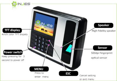 China RJ45 USB Biometric Fingerprint backup battery time clock terminal with TFT color display for sale