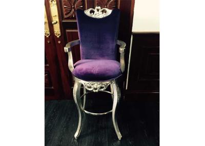 China Neoclassical Purple Bar Stool Chairs Solid Wood Frame with Silver Foil for sale