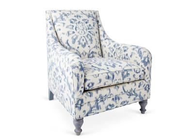 China Customized White And Blue Fabric Upholstered Armchair With Wing Back for sale