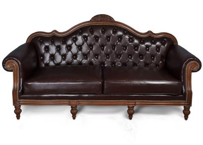 China Carved Solid Wood Frame Leather Upholstered Chesterfield Sofa for sale