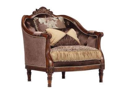 China Brown Velvet Upholstered Wooden Sofa Designs American Style for sale