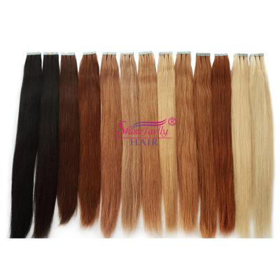 China Silky Straight Double Side Weft Virgin Hair Tape Color PU Tape Hair Shiny Straight Soft Shiny Skin Extensions for sale