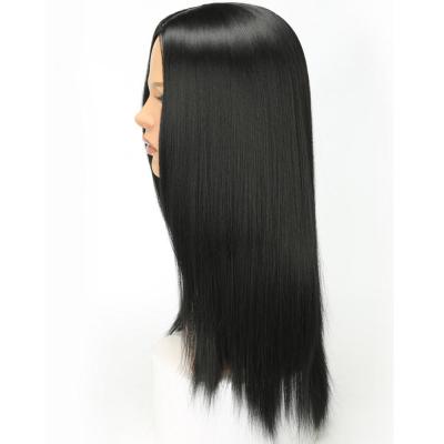 China Silky Straight Fashion Black Silky Wave Front Lace Wig Synthetic Straight Hair for sale