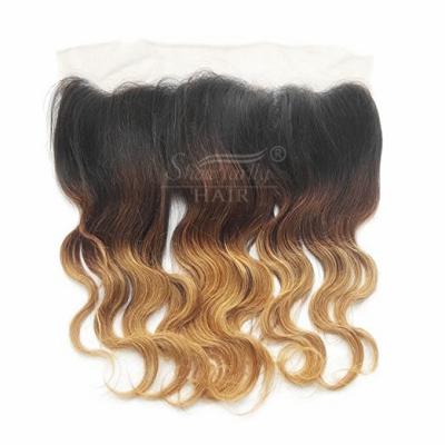 China Online Shopping Peruvian Body Wave Ombre Weave Hair Piece Full Lace Front Closure With 13x8 Baby Hair Piece Invisible Free Lace Headband for sale