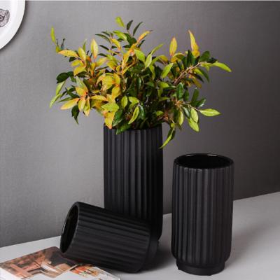 China Vase Family Office Flowerpot Black Luster Ceramic Embossed Ceramic Flower Pot for sale