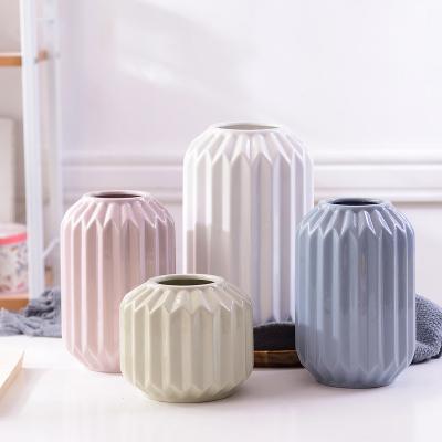 China Europe simple ceramic straight vase color Morandi style Nordic three-piece flower decoration home decoration and origami fresh for sale