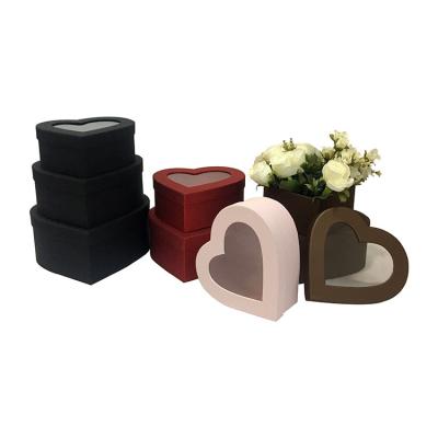 China Three Flowers Glitter Recyclable Paper Irregular Window Heart Shaped Set With Hand Gift Box for sale