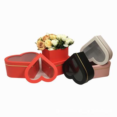 China Recyclable Three Flower Gift Box Open Window Heart Shaped Set With Hand Gift Box for sale