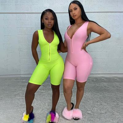 China Color Anti-Static Neon Fluorescence Suspended Pants Clubwear Women One Piece Short Romper Female Overalls for sale