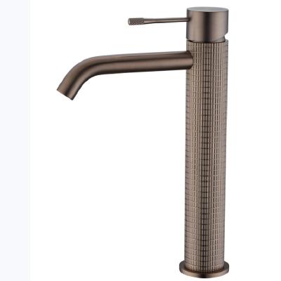 China Metered Faucets ZUKKI the only one healthy lead free popularBrushed bronze color all copper knurled basin faucet for sale